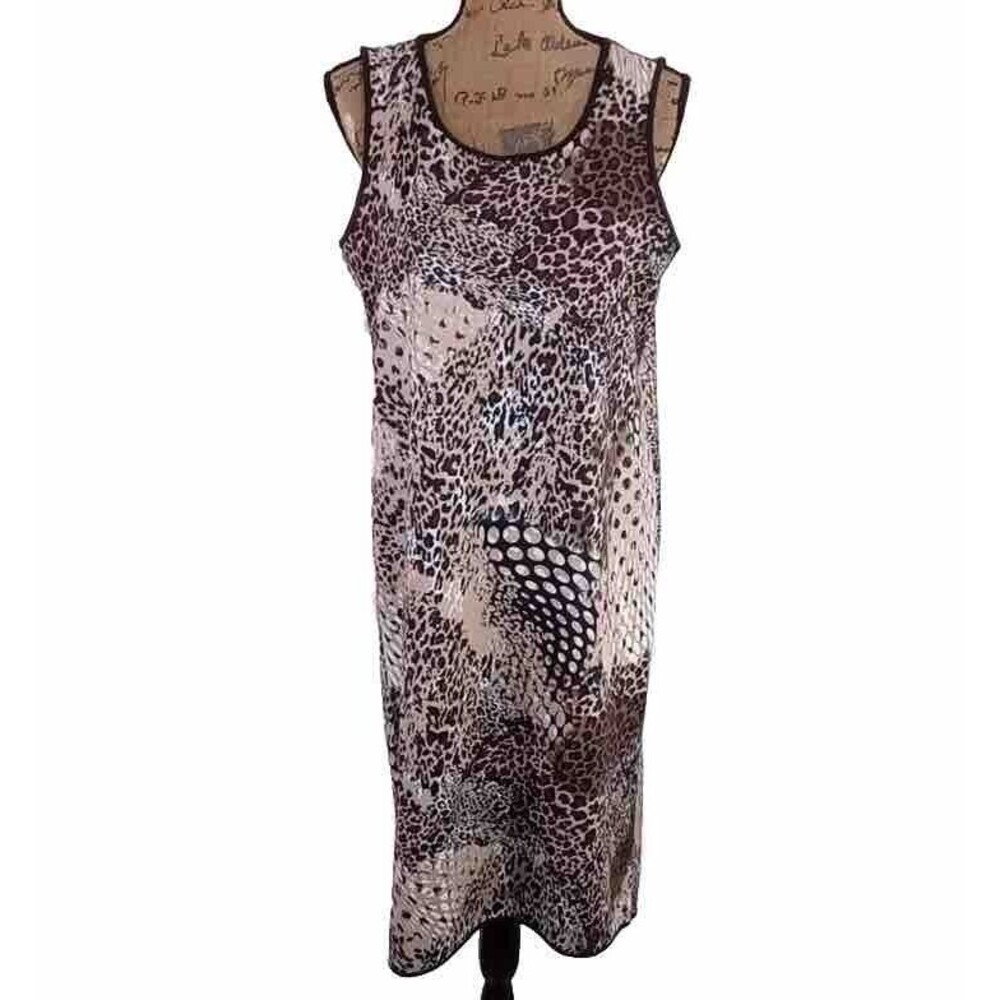 Chico's Dress Size 1 (8/10) Animal Print Sheath Sleeveless Comfort Hi Lo Stretch